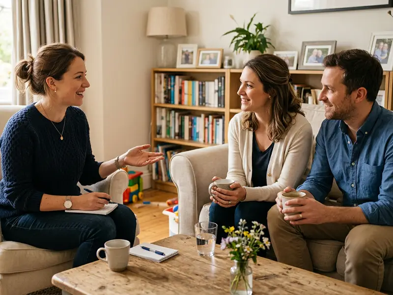 Nanny discussing their situation with parents