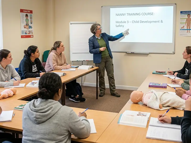 Classroom with people training to become a Nanny