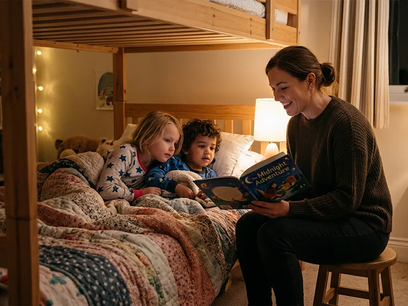 Why Consistency Matters for Children - Nanny reading to children in bed